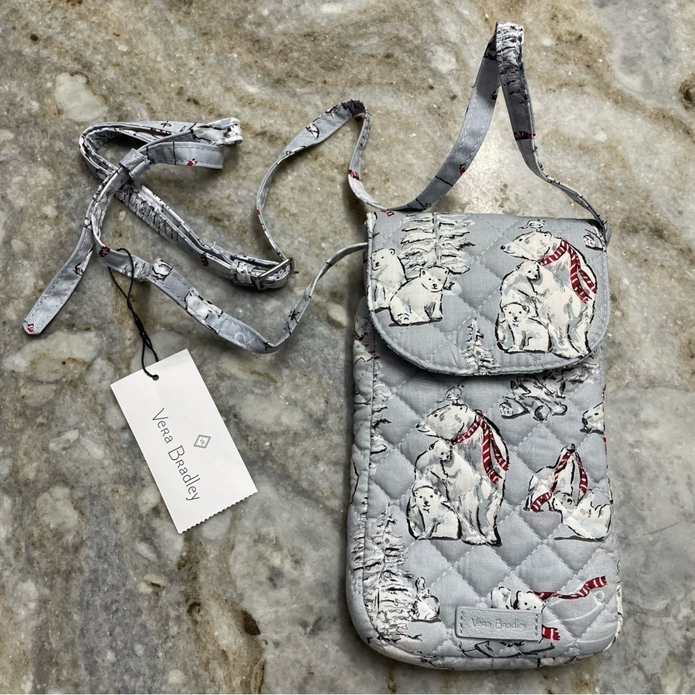 VERA BRADLEY Carson Cellphone Crossbody Bag Beary Merry BEARS Polar Bears NWT - Picture 1 of 10